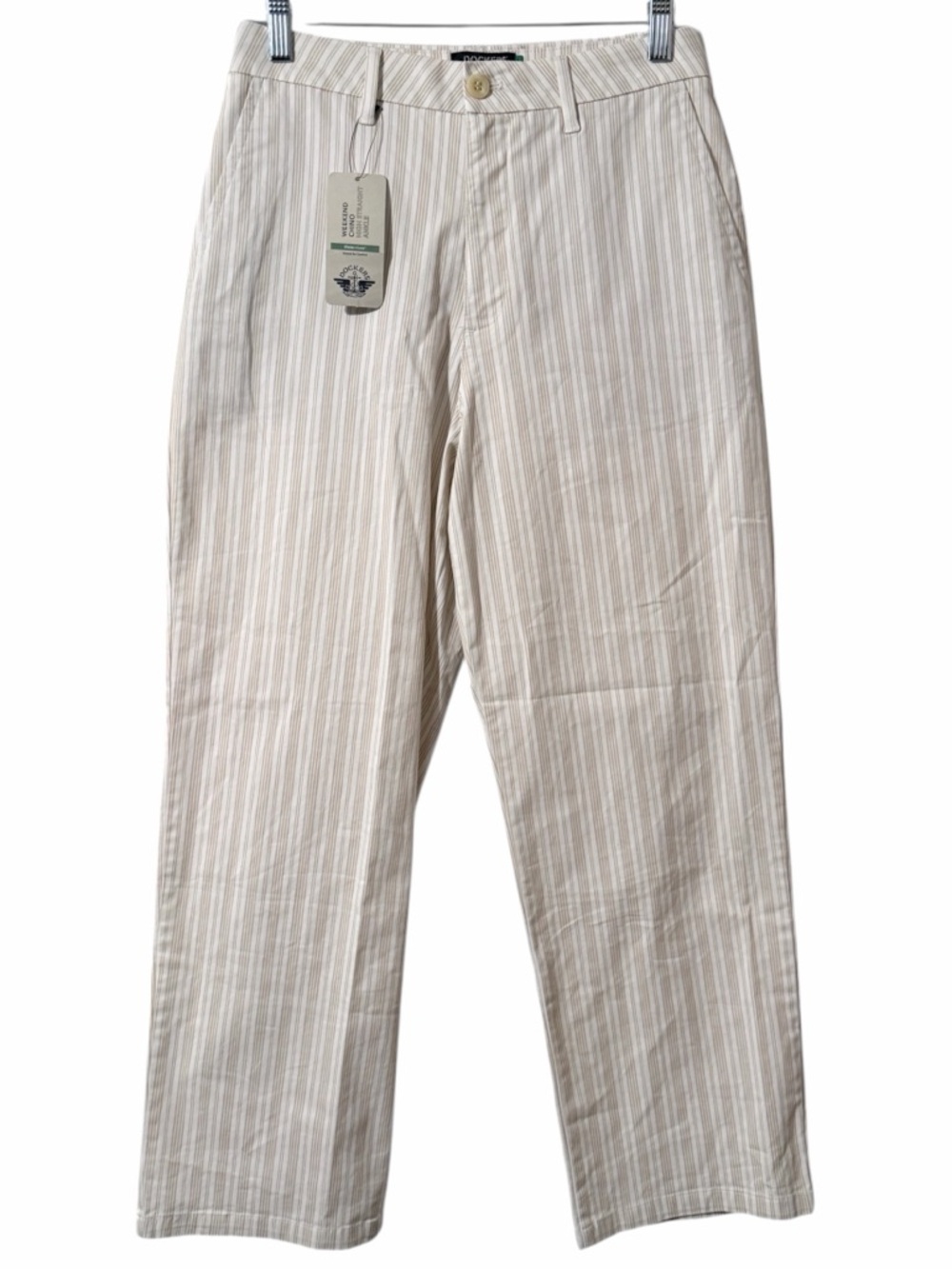 NWT Dockers Weekend Chino High Straight Ankle Pants Women’s 29 8 striped neutral